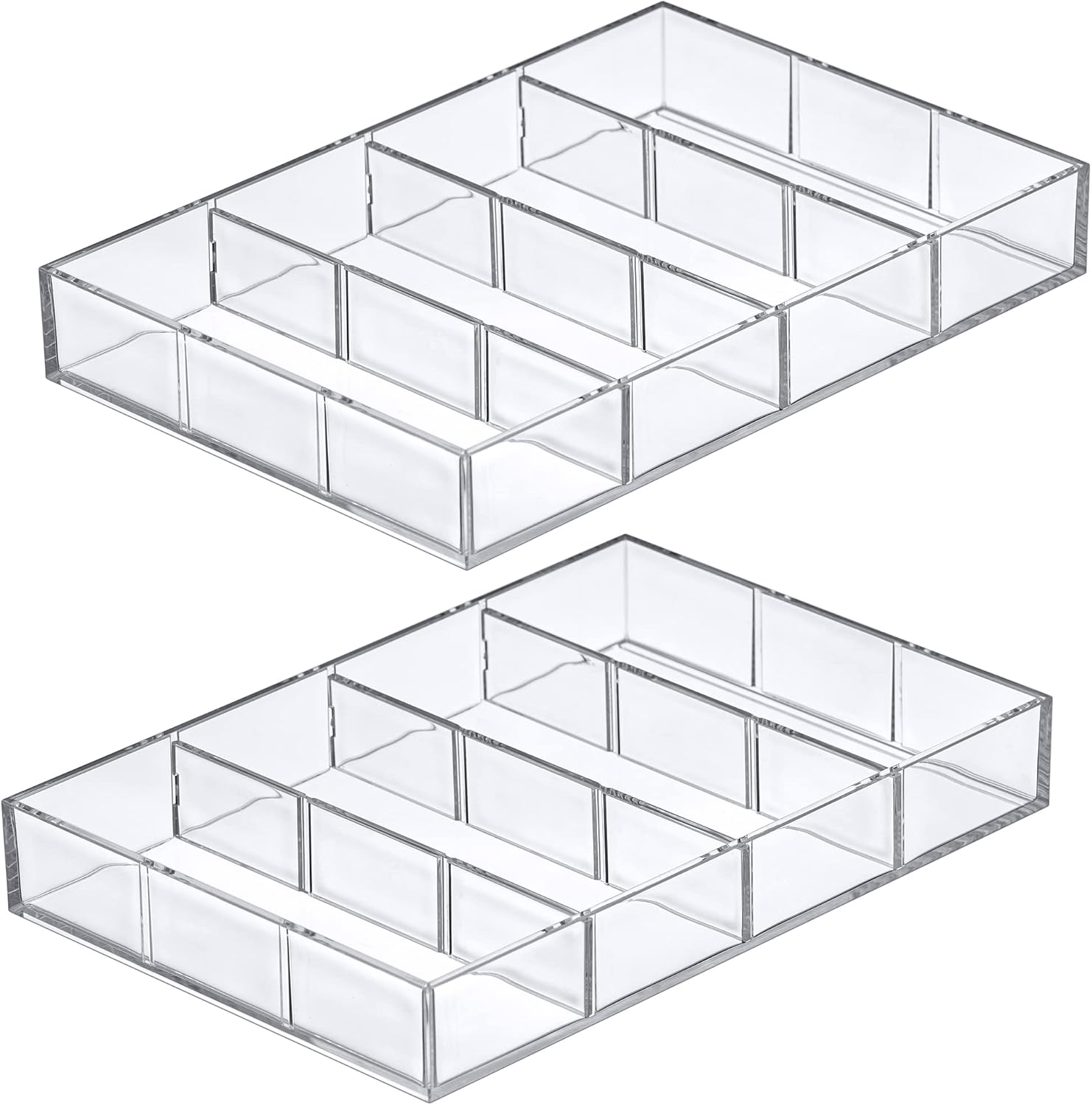 Amazing Abby - Soleil - 2-Pack Acrylic 4-Compartment Sunglass Organizer, Plastic Eyeglass Display Case, Transparent Jewelry Storage Tray, Clear Beauty Supply Holder, Great for Bedroom and Bathroom