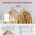 Tajsoon Double Rod Clothes Rack 480 LBS, Heavy Duty Clothing Rack with Wheels, Collapsible Clothes Rack for Hanging Clothes, Commercial Rolling Garment Rack with Shelf, Chrome