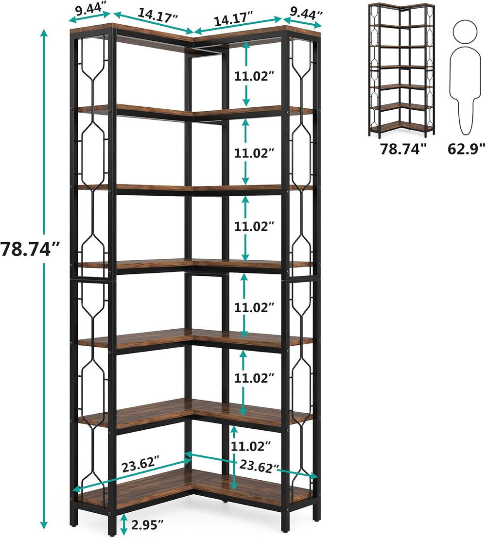 Tribesigns Corner Shelf, 7-Tier Industrial Corner Bookshelf and Bookcase | Fr...