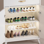 Expandable Under Cabinet Shelf, Extendable Under Shelf Storage with 0.94 Inches Thick Clips for Shoe Rack, Pantry Cabinet, Laundry Room. (White, 2 Pack, Interior: 6" H x 8.26" D)