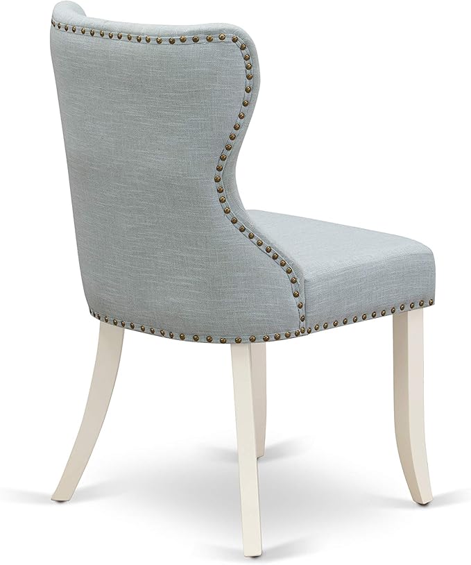 East West Furniture LGSI5-LWH-15 5 Piece Dinette Set Includes a Rectangle Dining Room Table with Butterfly Leaf and 4 Baby Blue Linen Fabric Parson Dining Chairs, 42x84 Inch, Linen White