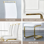 AZmac Modern Leather Dining Chairs Set of 2,Armless Kitchen Chairs,Dining Room Chairs with Upholstered Padded Seat and Sturdy Gold Chrome Legs for Dining Room,Kitchen (Set of 2, White - Gold Legs)