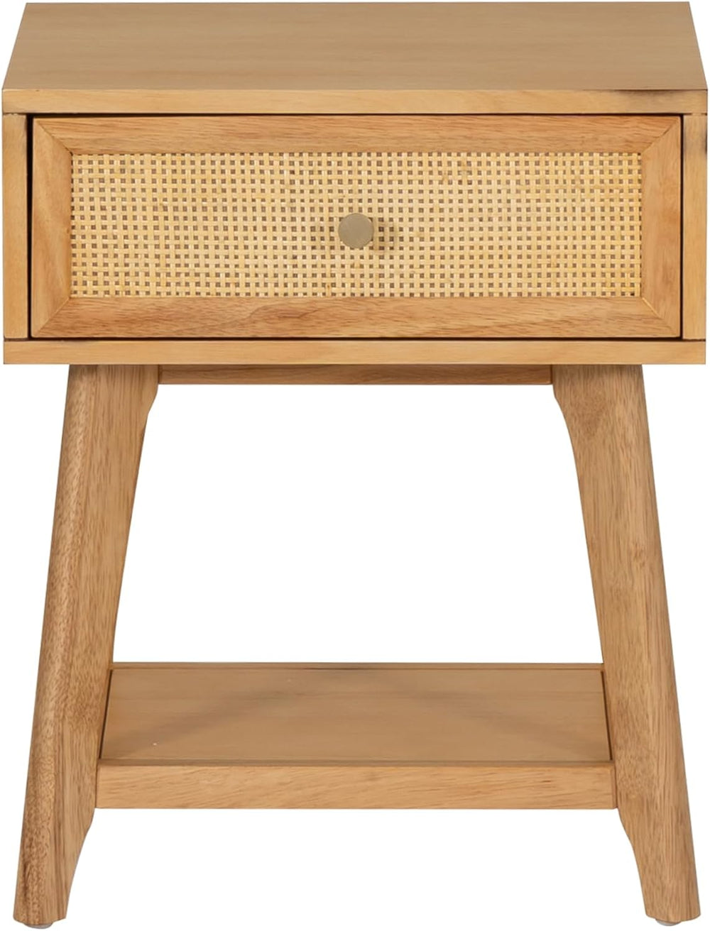 Powell Laurie Natural Wooden Side Accent Table with Cane Drawer Front