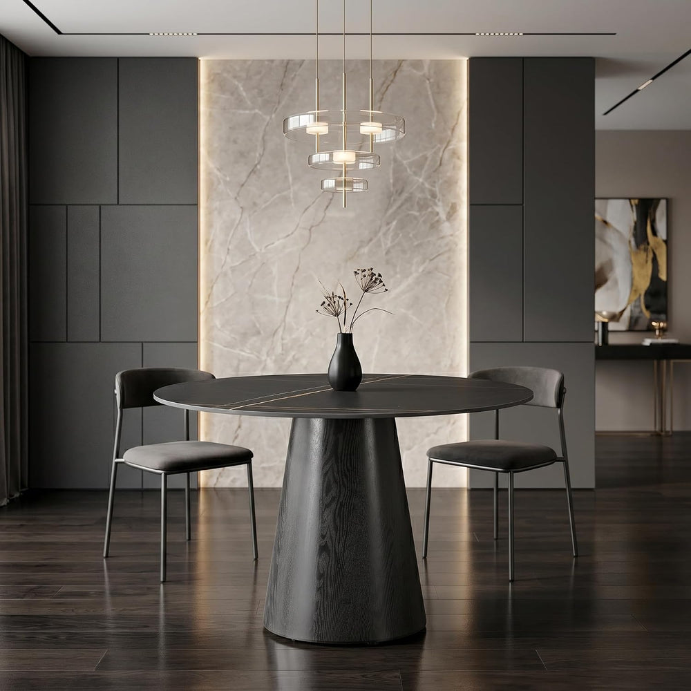 Round Dining Table for 4, 42 Inch Sintered Stone Dining Room Table, White and...