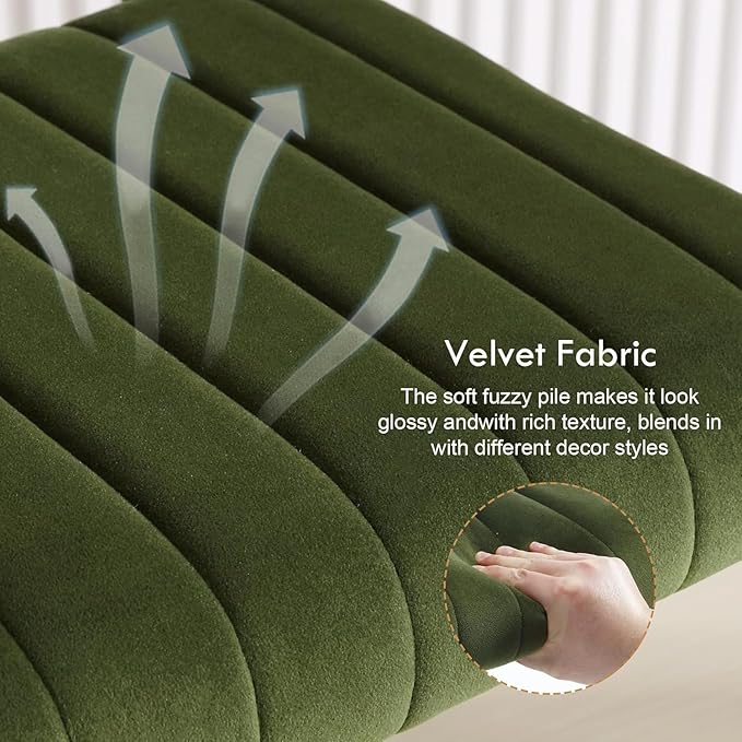 ONEVOG Mid Century Modern Dining Chairs Set of 4, Green Velvet Kitchen Chairs with Tufted Backs, Upholstered Wide Seat, Armless Cantilevered Chairs with Metal Legs for Kitchen Living Room