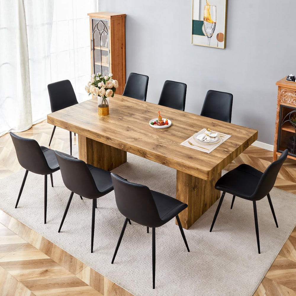gopop 79" Modern Wood Dining Table Set for 8 with Faux Leather Chairs, S...