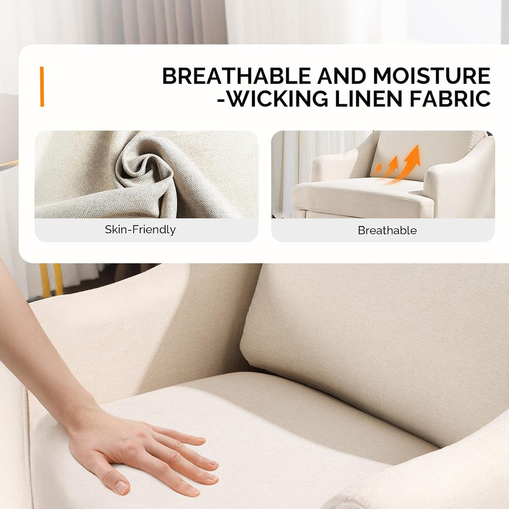 VINGLI Linen Fabric Accent Chairs Set of 2, Beige Modern Upholstered Armchair...