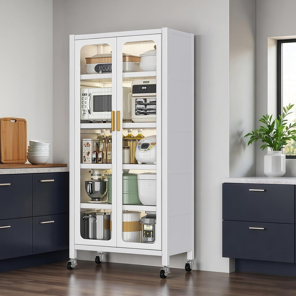 65'' Tall Kitchen Pantry Cabinet with Doors, White Storage Cabinet wi...