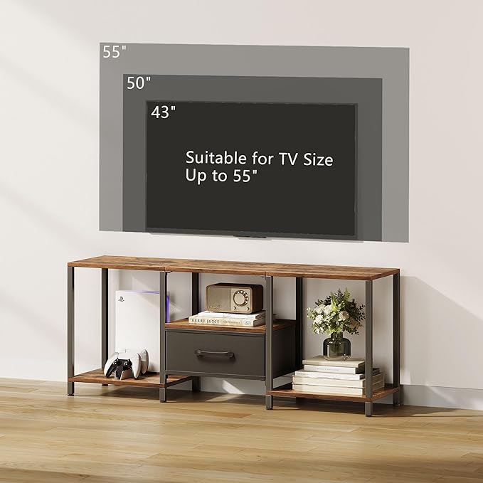 TV Stand with Fabric Drawer for 55 Inch TV, Entertainment Center with Open Sh...