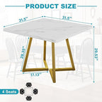 Square Dining Table for 2-4, 31.5" Small Dinner Table with Metal Frame Base Square Kitchen Tables for Dining Room, Kitchen, Living Room, White & Gold