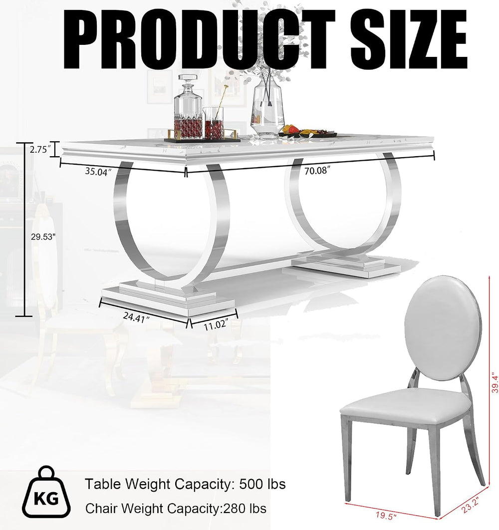 Luxury Marble Dining Table Set for 6 People, 70" Double O-Shaped Faux Ma...