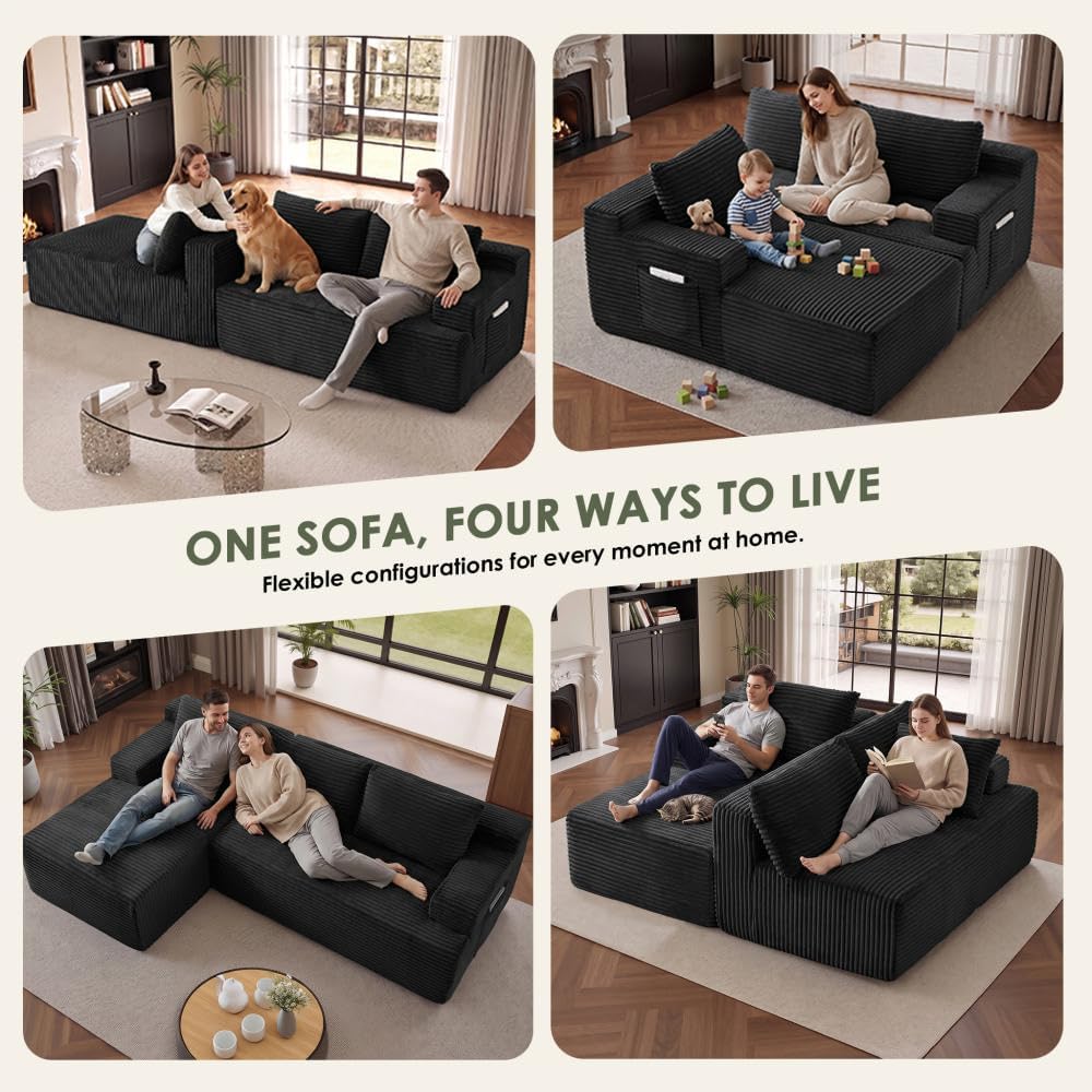 96" Sectional Couches for Living Room Cloud Couch Sofa with L-Shape Upho...
