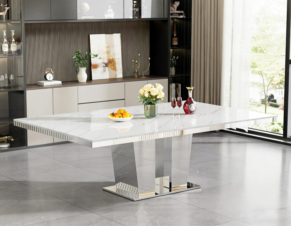 63"-94" Modern Extendable Dining Room Table for 6 8 10, Large White...