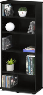 5-Tier Open Shelf CD Rack, DVD Storage Cabinets with Adjustable Shelves, Easy Assembly DVD Shelf, Media Shelf for CD Blueray Game Disc, for Home Office, Living Room, Espresso