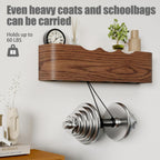 Coat Rack Wall Mount with Shelf 4 Hidden Hooks Modern Wooden Key Holder Entryway Organizer for Hallway Bedroom Bathroom Home Decor Storage for Hanging Coats Hats Bags Towels, Wave-Shape Walnut