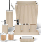 Bathroom Accessories Set - Gorgeous Beige Bathroom Set, 10PC Bathroom Accessory Set, Toilet Brush, Trash Can & Soap Dispenser