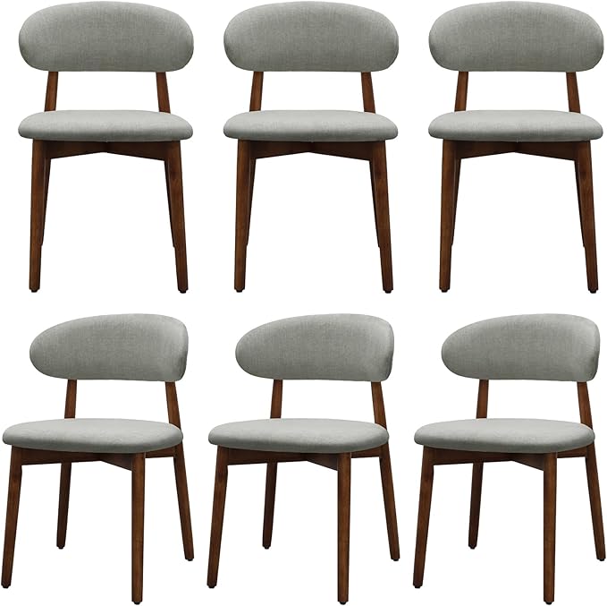 Farmhouse Dining Chairs Set of 6, Mid Century Modern Wooden Dining Room Chairs, Farmhouse Fabric Upholstered Kitchen Dinner Chairs for Living Room Restaurant Cafe, Walnut/Laurel Green