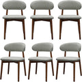 Farmhouse Dining Chairs Set of 6, Mid Century Modern Wooden Dining Room Chairs, Farmhouse Fabric Upholstered Kitchen Dinner Chairs for Living Room Restaurant Cafe, Walnut/Laurel Green