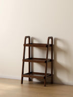 100% Solid Oak 3 Tier Ladder Shelf for Saving Space, Small Bookshelf with Stable Frame, Free Standing Ladder Shelves for Living Room Bedroom Couch, (Walnut, 17.72" W x 12.6" L x 31.5" H)