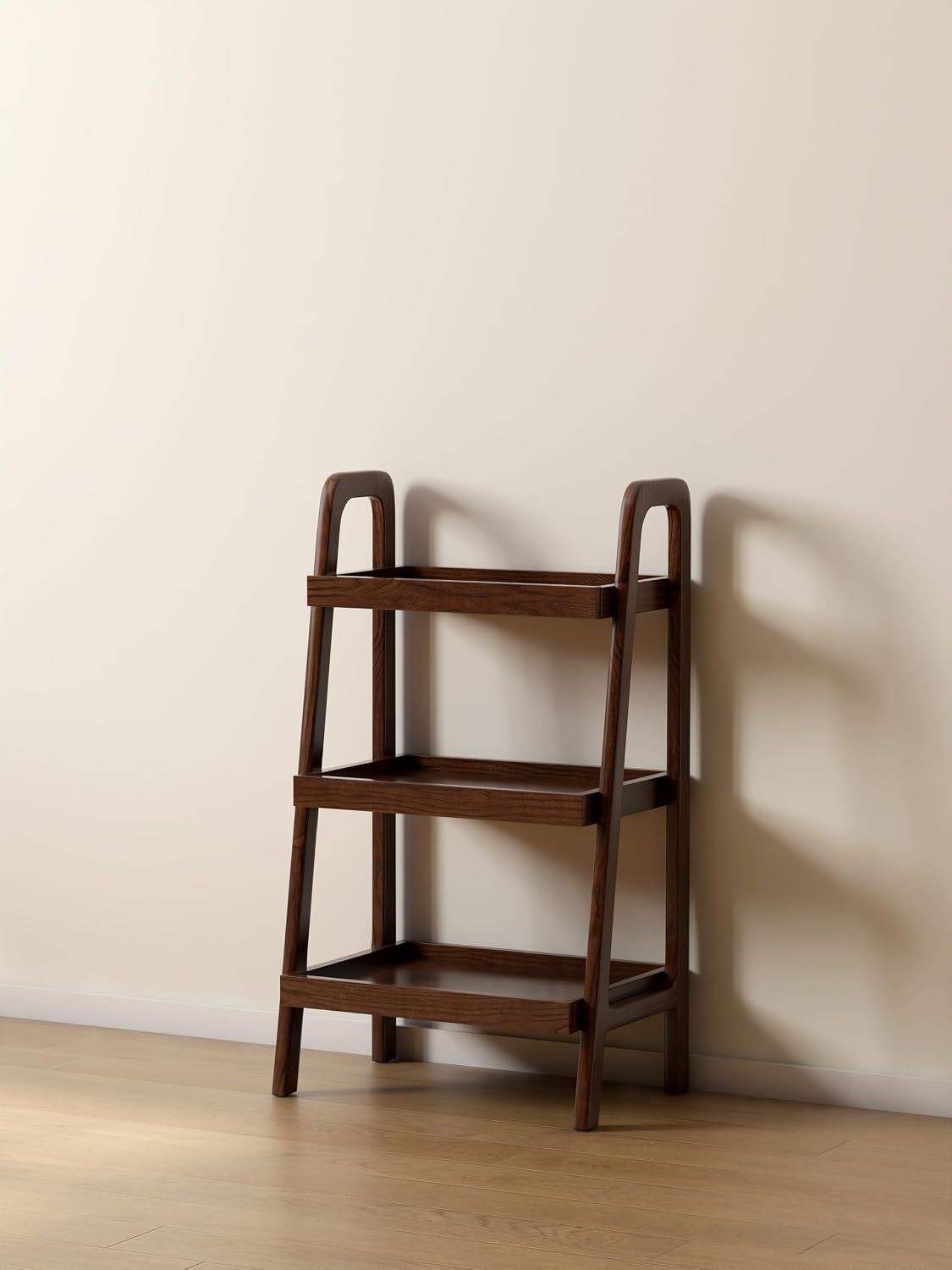 100% Solid Oak 3 Tier Ladder Shelf for Saving Space, Small Bookshelf with Stable Frame, Free Standing Ladder Shelves for Living Room Bedroom Couch, (Walnut, 17.72" W x 12.6" L x 31.5" H)