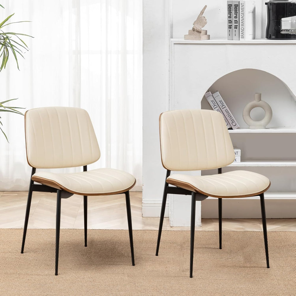 LUNLING Dining Room Chairs Mid Century Modern Retro Beige Faux Leather Chair ...