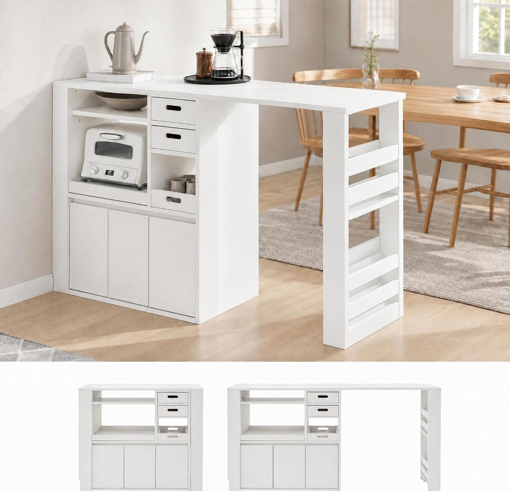 IDEALHOUSE Extendable Kitchen Counter, Microwave Shelf with Drawer & Cabl...
