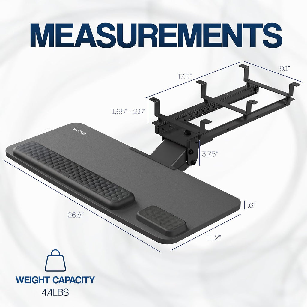 VIVO Premium Adjustable 27 x 11 inch Computer Keyboard and Mouse Platform Tray, Ergonomic Under Table Desk Mount Drawer with Padding, Black, MOUNT-KB27P-B