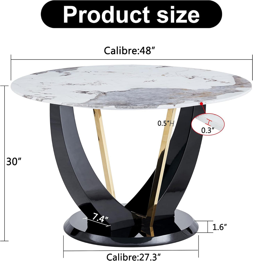 JUFU 48 Inch Round Dining Table for 4 to 6, Faux Marble Look, Modern Circle K...