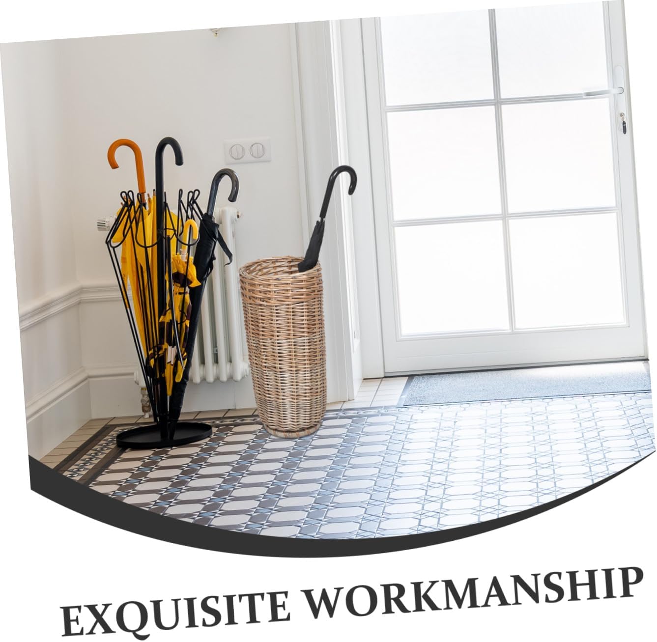 Multi-purpose Wicker Umbrella Storage Basket Handmade Rattan Organizer for Entryway Golf Clubs and Walking Canes and Elegant Design for Indoor Use