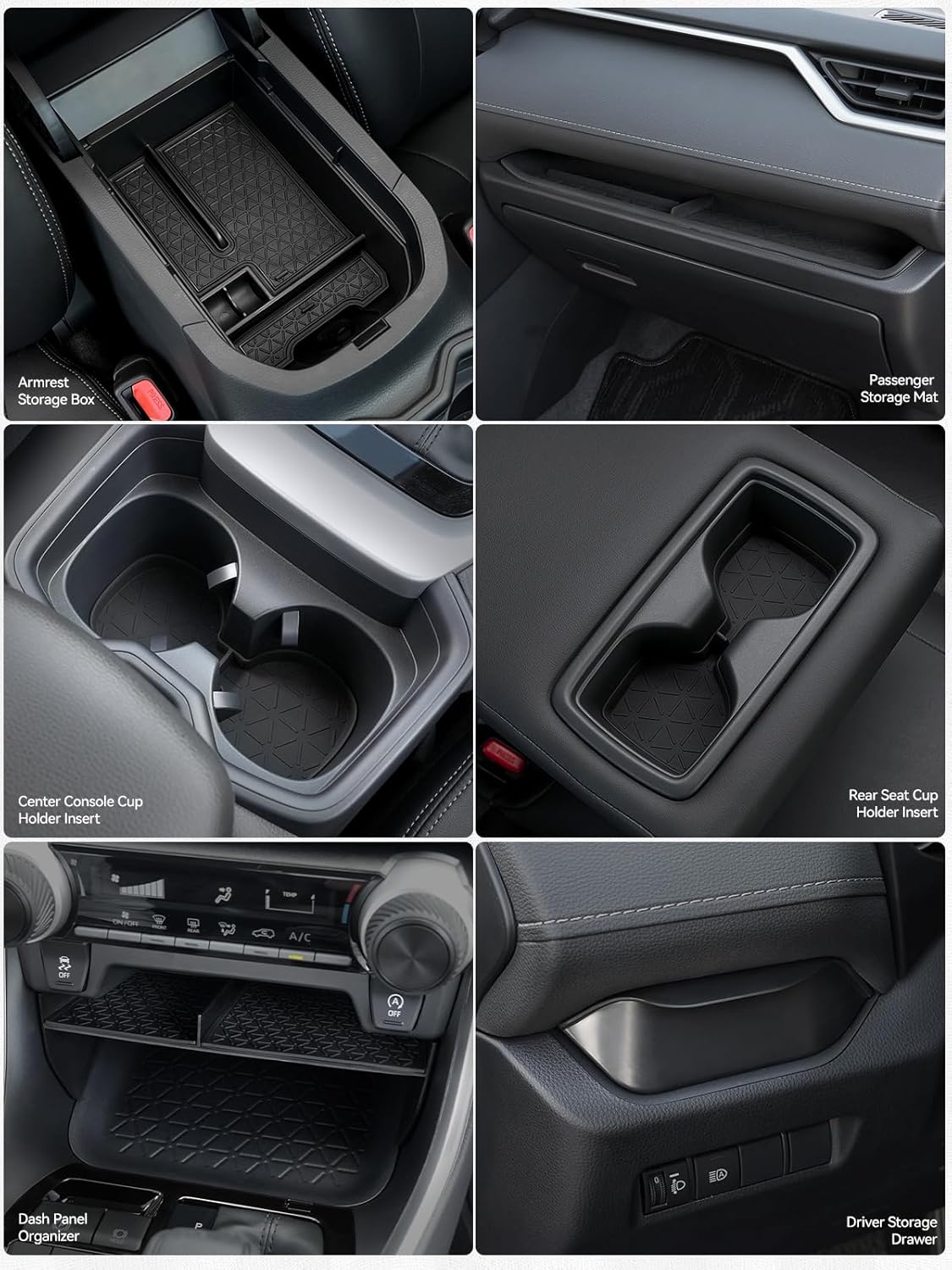 ELECFRESH 6PCS Center Console Organizer Tray for 2025 2024-2019 Toyota RAV4 Accessories, Armrest Storage Box, Driver Storage Drawer, Passenger Storage Mat Console Cup Holder Inserts for Toyota RAV4