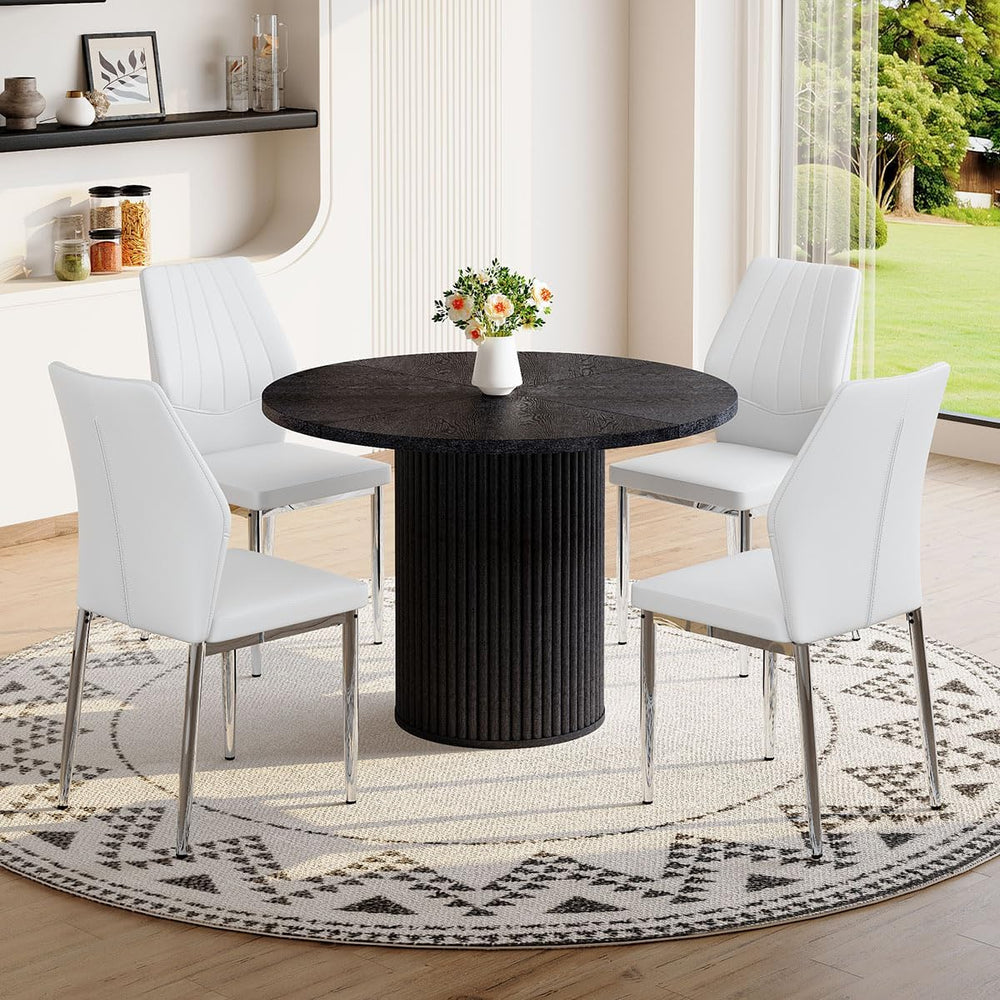 Round Dining Table Set for 4, Black Kitchen Table Set for 4 with 42''...