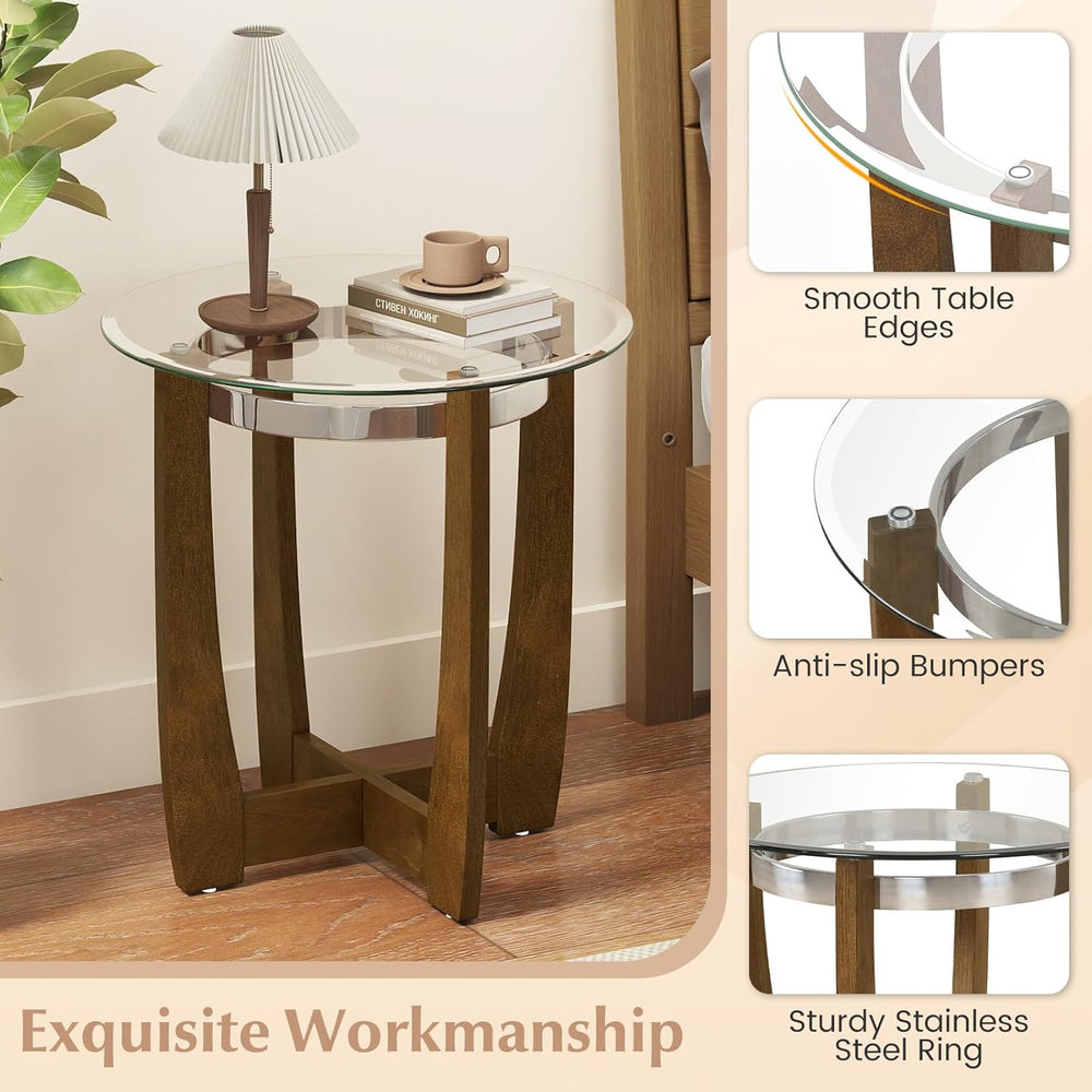 Giantex Round Glass End Table Set of 2, 24’’ Side Table with Tempered Glass T...