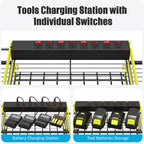 CCCEI Green Power Tool Organizer Wall Mount, Large Tools and Battery Storage Rack Charging Station Individual Switches. Drills Holder, Garage Utility Shelves with 6FT Power Strip. Gift for Men.