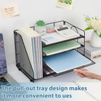 OPNICE 4-Tier Paper Organizer with Magazine Holder, Desk Organizers and Accessories, Office Desk Accessories & Workspace Organizers, Desktop File Organizer for Office Supplies Storage, Black