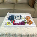 White Rectangular 14x20 Inches Acrylic Ottoman Tray Decorative Serving Tray with Cutout Handles Organizer Tray on Coffee Table Countertop Big Breakfast Bed Tray Living Room Appetizer Serving Food