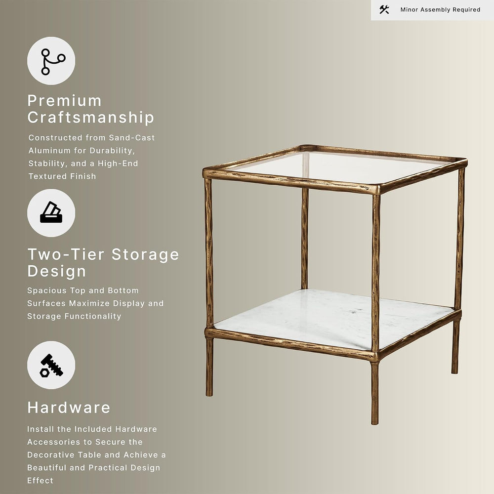 Signature Design by Ashley Ryandale Square End Table, Brass Glass & Marble