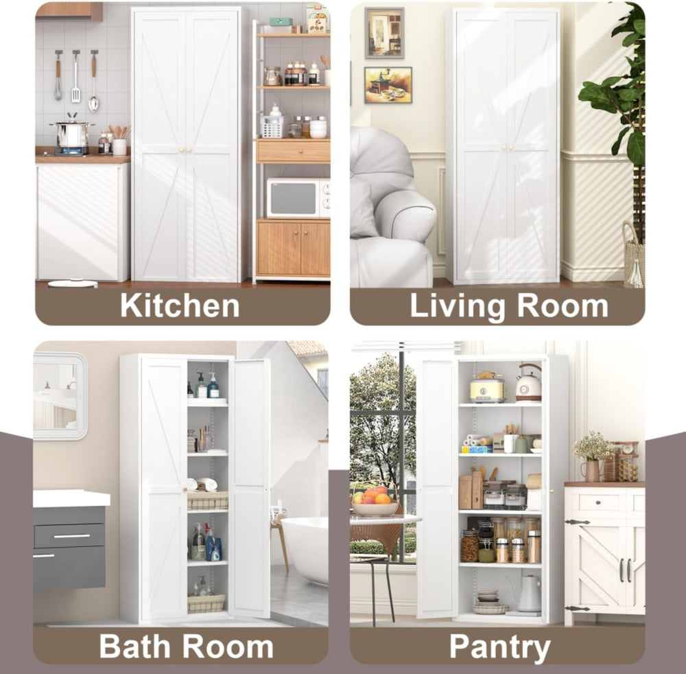 Extra Tall 2-Door Metal Storage Cabinet, 71-Inch Pantry Cabinet with Adjustab...