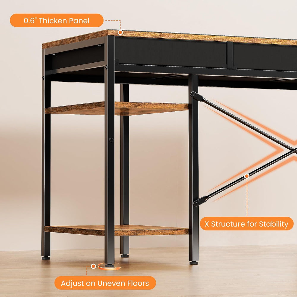 Sweetcrispy 47" Computer Desk with 6 Fabric Drawers & Storage Shelve...
