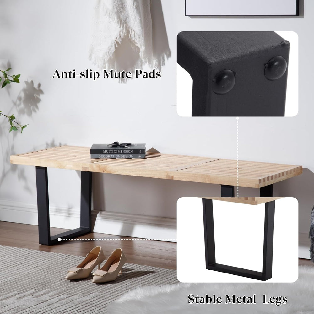 Wooden Dining Bench 55”Industrial Entryway Bench, Modern End of Bed Bench for...