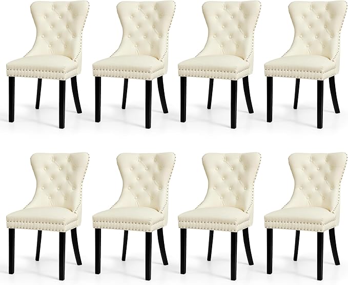 SyMax Dining Chairs Set of 8, Faux Leather Parson Dining Room Chairs 8PCS, High-End Tufted Kitchen Side Chairs for Bedroom, Living Room, White