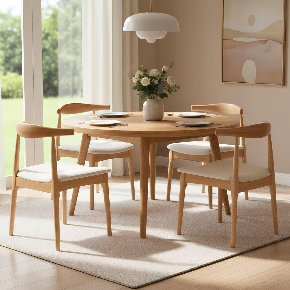 ROCITY Wood Dining Chairs Set of 4 Fabric Kitchen Chairs with Linen Cushion a...