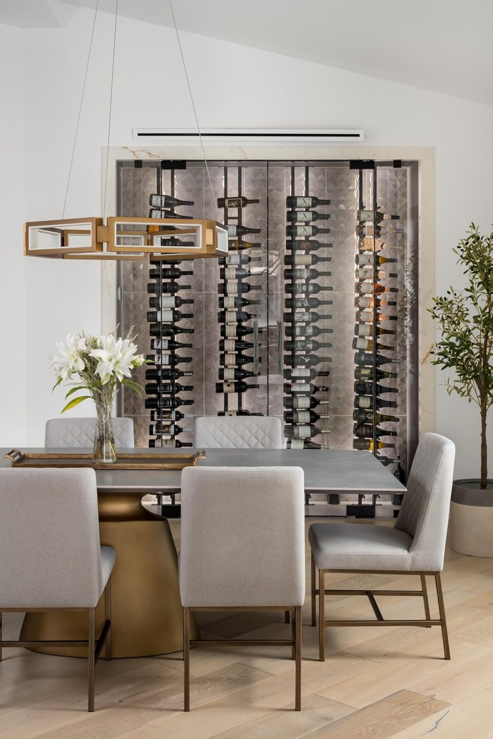 Ultra Wine Racks Floor-to-Ceiling Mount Display (1 Side, Double Deep, Black, Holds 42 Wine Bottles) - Modern Metal Wine Storage for Wine Cellars, Home Bars, Kitchens, and Dining Rooms