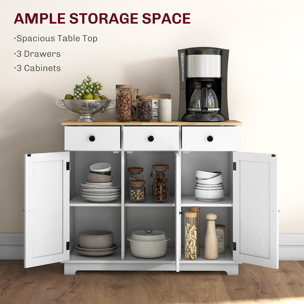 Sideboard with Solid Wood Countertop, Modern Kitchen Storage Cabinet, Coffee ...