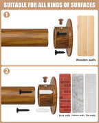 Closet Rods for Hanging Clothes, 17-52 Inch Heavy Duty and Stepless Adjustable Closet Poles, Stainless Steel Closet Hanging Rod for Wardrobes, Laundry Room, Bathroom, RV (Wood-Grain Finish)