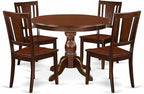 East West Furniture HBDU5-MAH-W 5 Piece Dining Room Table Set Includes a Round Kitchen Table with Pedestal and 4 Dining Chairs, 42x42 Inch, Mahogany