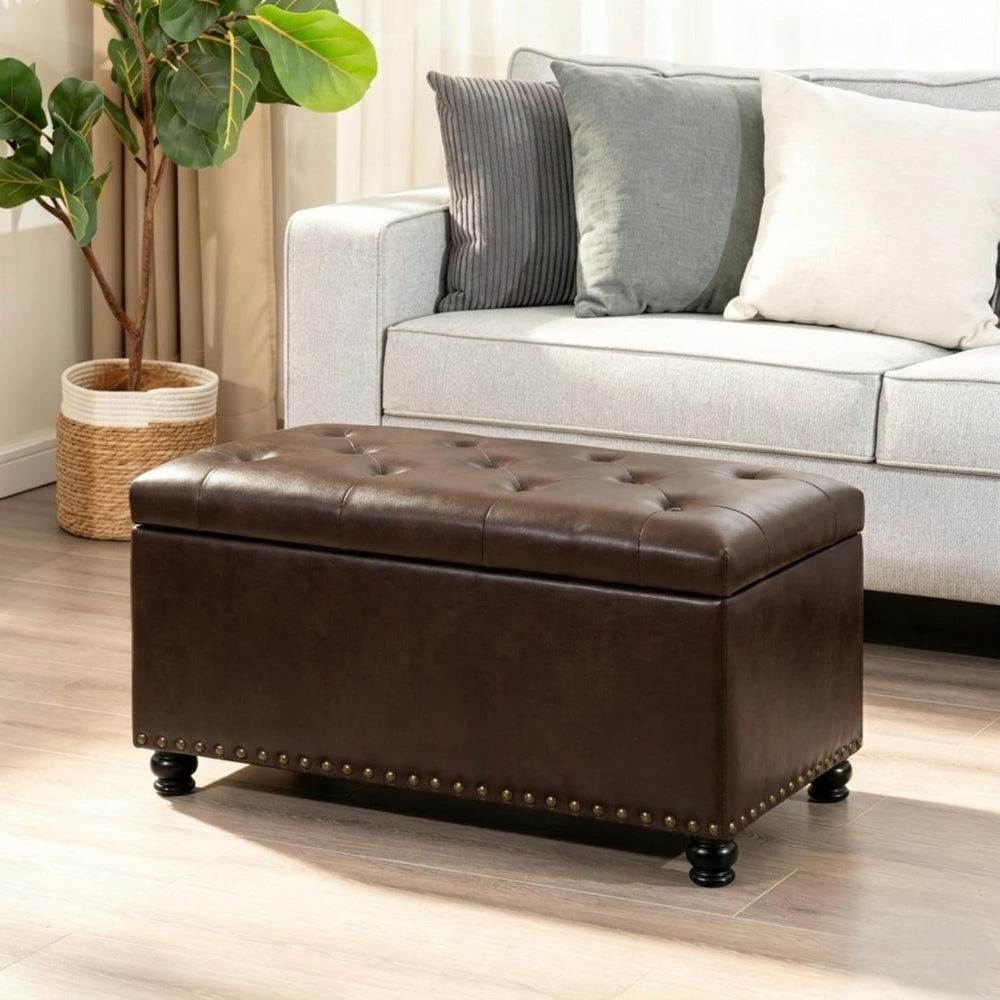 Asense Storage Ottoman Bench, Faux Leather Ottoman with Storage for Living Ro...