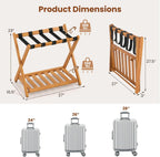 Goplus Luggage Rack for Guest Room Set of 2, Folding Suitcase Stand with Storage Shelf, Acacia Wood Frame & 5 Nylon Straps, Fully Assembled 27" Luggage Stand for Bedroom, Hotel, Holds up to 200 LBS