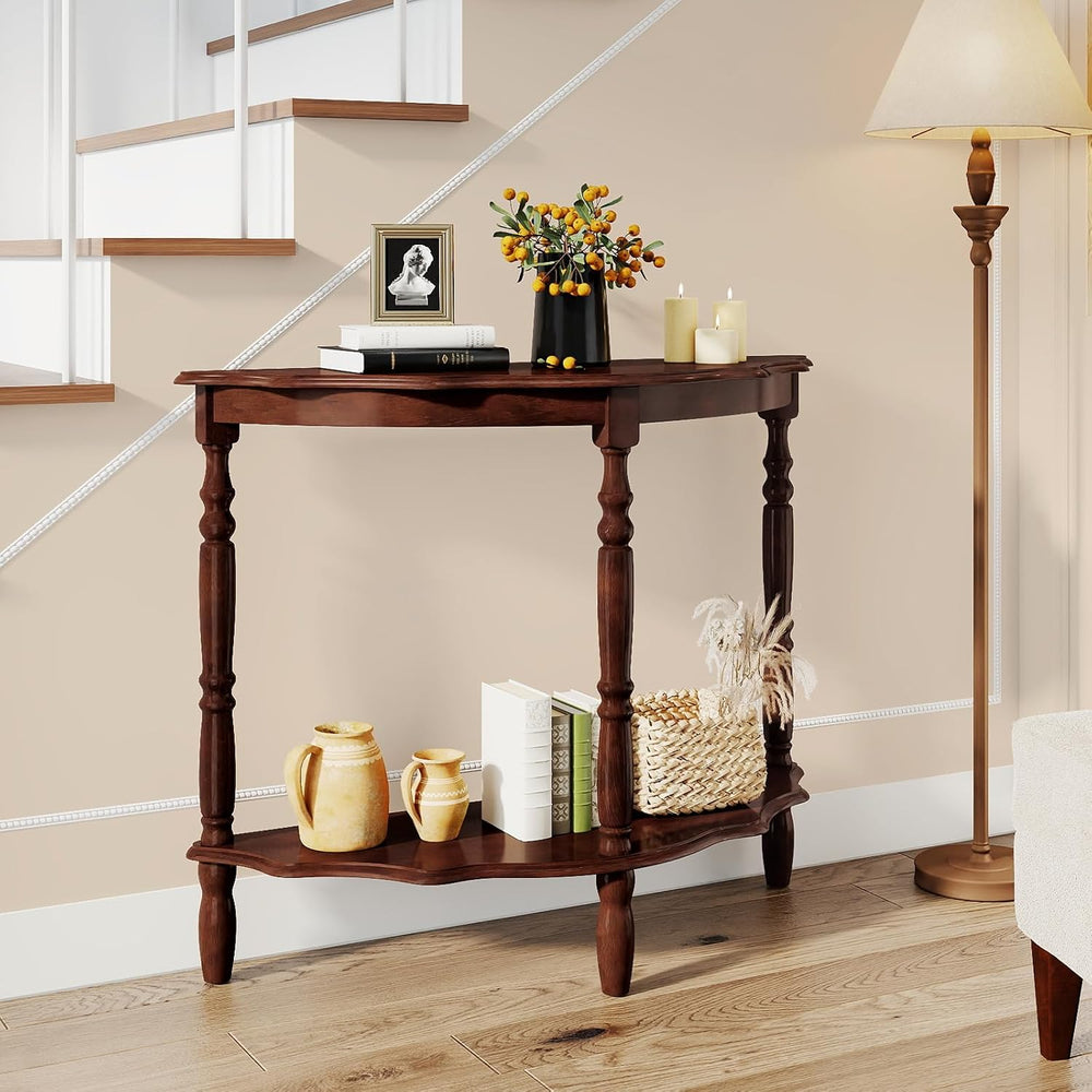 GOFLAME Half Moon Entryway Table, Retro Console Table with Storage Shelf &amp...