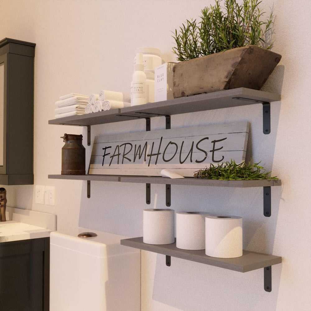 RICHER HOUSE Rustic Wood Floating Shelves Set of 5, Wall Mounted Shelf 16in