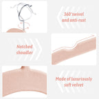 Premium Velvet Shirt Hangers 30 Pack, Non-Slip 360° Swivel Hook Space-Saving Felt Hanger, Slim Flocked Hangers for Blouses, Strappy Dresses, Tank Tops(Pink)